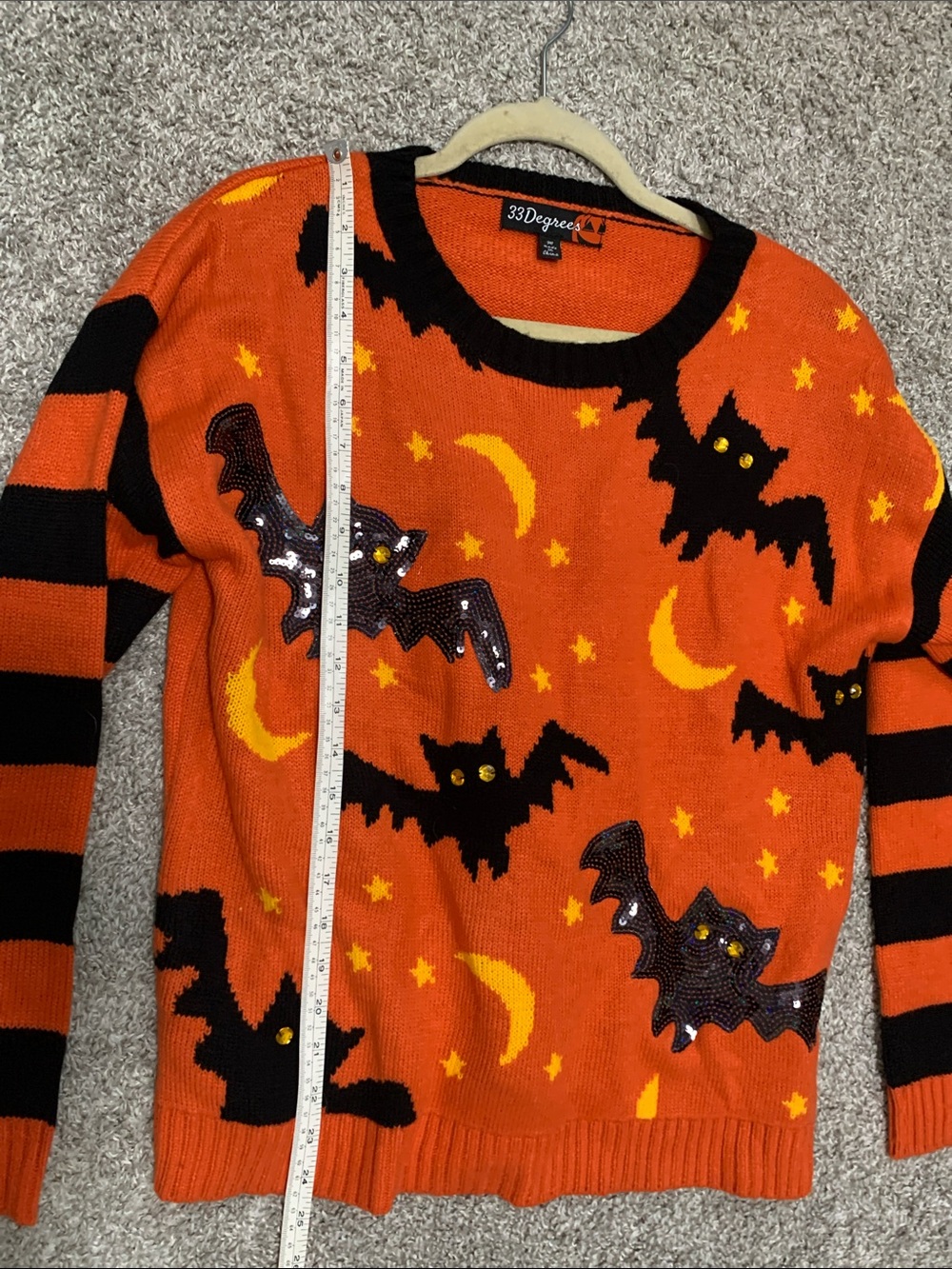 33 Degrees Orange Sweater with Black Bat Graphics - Picture 7 of 8